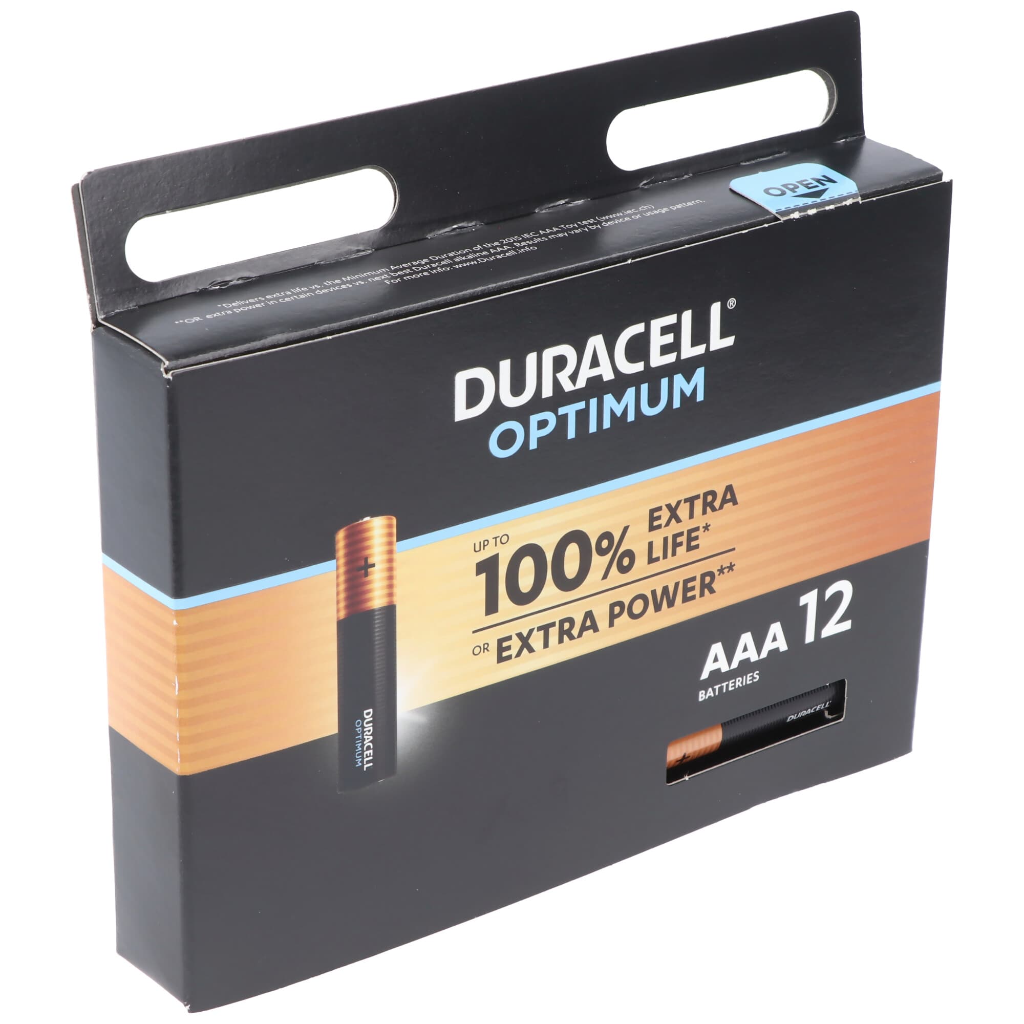 Piles alcalines Duracell Optimum AAA Mignon 1,5 V LR03 MX2400 Lot de 12