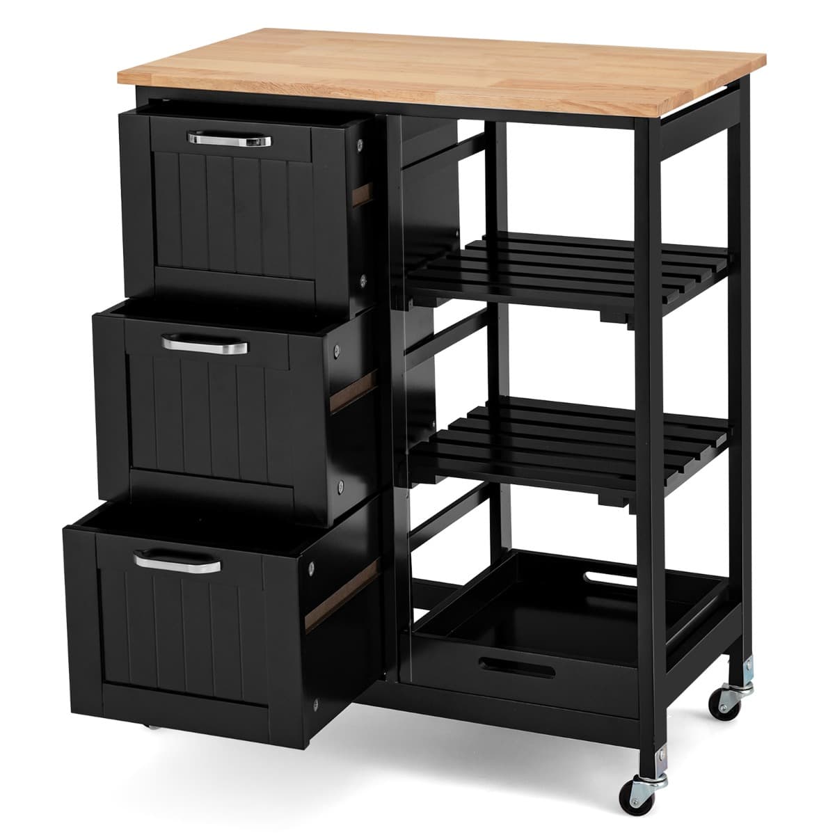 Desserte de Cuisine avec Roulette Universelles 67 x 37 x 82,5 CM et Plateau en Bois Noir